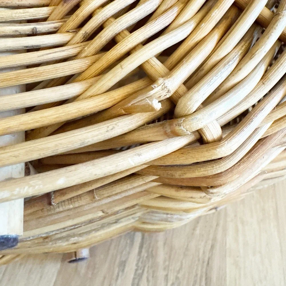 Vintage French Woven Gathering Basket 1960s Bamboo Handle Cottagecore 20